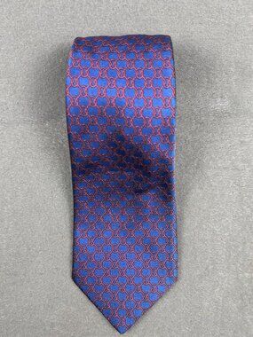 Altea Blue Red Chain Link Geometric Silk Tie Made Italy Woven Designer 3.25"
